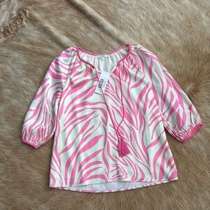 Pink and White Zebra Print Blouse by Jade Melody Tam